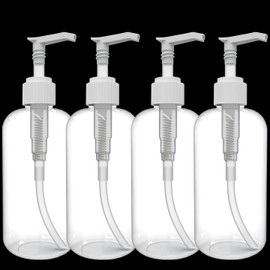 Plastic Bottles with Pump Dispenser, 18 OZ (540ml) Empty, Refillable PET Containers for Body Wash, Moisturizer, Face Cream, Liquid Soap - Clear/White - 4 Pack