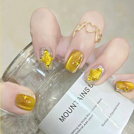 AHAMIOU Crystal Cat Eye Gel Polish Kits Magnetic Nail Polish Set Holographic Cats Eyes Gel Nail Polish Shiny Diamond Glitter Gel with Magnet Stick (Golden Yellow)