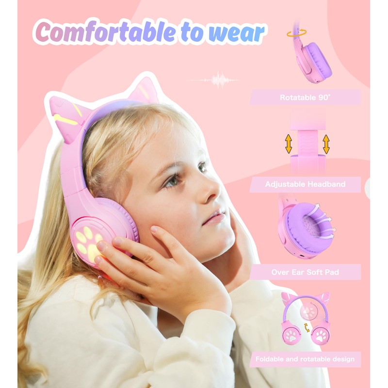 Riwbox CF9 - Auriculares Bluetooth para niños con luz LED,