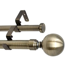 Urbanest Steel Ball Flat Button 1" 3/4" Double Drapery Curtain Window Rod Set - 84" to 120", Antique Brass