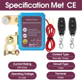 Remote Battery Disconnect Switch 12V 240A Battery Kill Switch Anti-Theft Automatic Cut Shut Off Switch for Car Truck Boat RV ATV