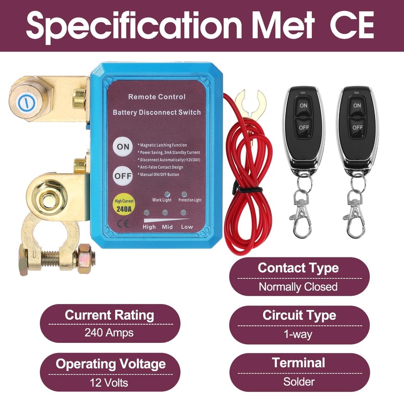 Remote Battery Disconnect Switch 12V 240A Battery Kill Switch Anti-Theft