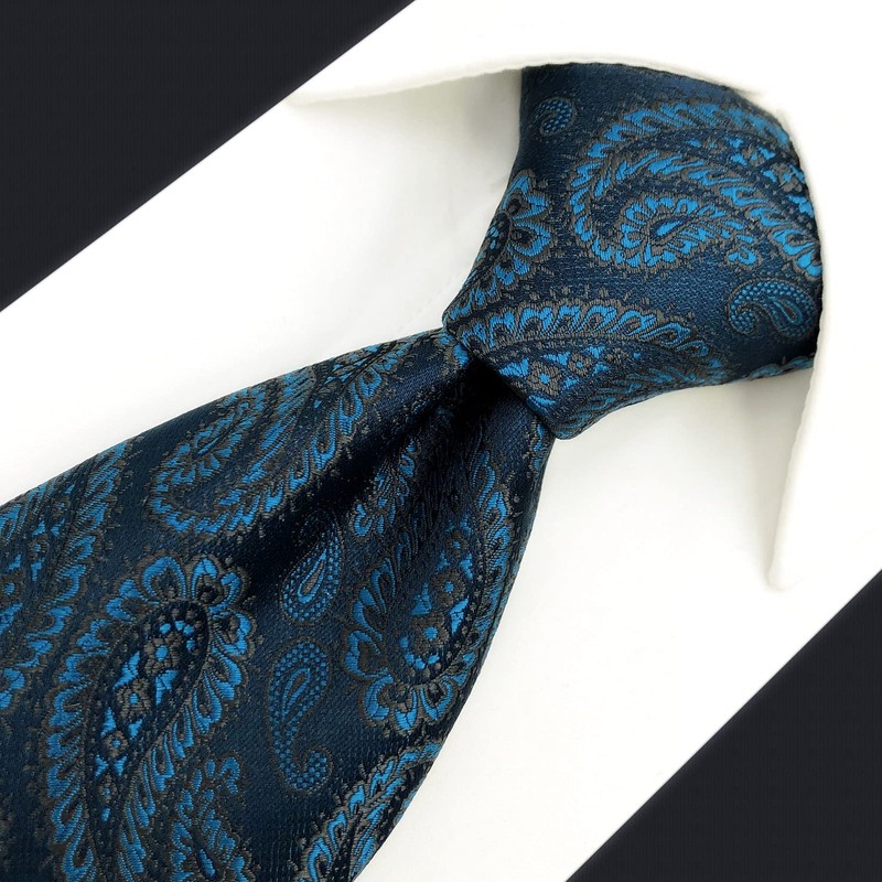 [S&W SHLAX&WING] Men's Necktie Set Necktie Paisley Dark Blue Turquoise,