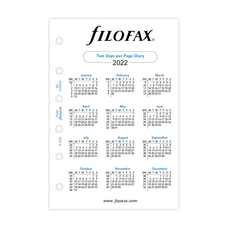 Filofax Pocket 2 Days on One Page (Multilingual) 2022, 22-68223