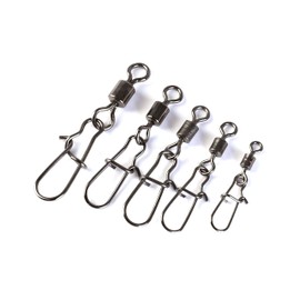 CRAZY SHARK 50PCS Fishing Swivels Snaps Rolling Barrel Swivel With Safety Snap Interlock Snaps, Stainless Steel Solid Fishing Swivels Saltwater Freshwater Snap Connector (7#(50 pack))