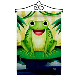 Happy Frog Garden Flag - Set Wall Hanger Friends Bugs & Frogs Butterfly Ladybugs Dragonfly Bee Springtime Insect Natural Wildlife - House Banner Small Yard Gift Double-Sided Made In USA 13 X 18.5