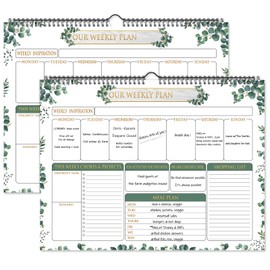 Fulmoon 2 Pcs 52 Sheets Weekly Planner 13 x 17'' Family Planner Spiral Weekly Calendar Habit Tracker Calendar Family Meal Planner for Wall Family Planning Organizing Goals Tasks Chores(Eucalyptus)