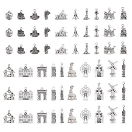 PandaHall 100pcs Tibetan Style Building Charms Pendants Antique Sliver Church Castle Dangle Charms for DIY Crafts Necklace Jewelry Making