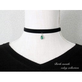 Velvy c227 Original Birth Month 12 Colors Velvet Drops Black Choker Women's Necklace, Alloy Steel Glass Rayon Cotton, Rhinestone