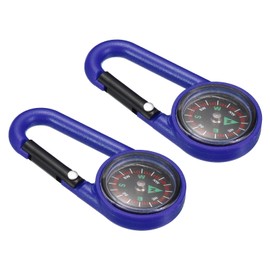PATIKIL 2PCS Keychain Compass Pocket Camping Compass with Buckle for Outdoor Hiking Hunting Travel Party Favors Blue