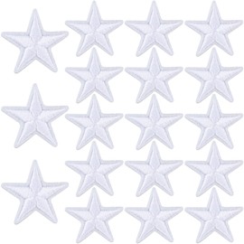 PAGOW 18pcs Self Adhesive Star Patches, 1 inch Sewing Embroidered Applique, Easy to Use Star Patch Stickers for Clothes Hats Jackets Bags Repair and Decoration (White, 1")