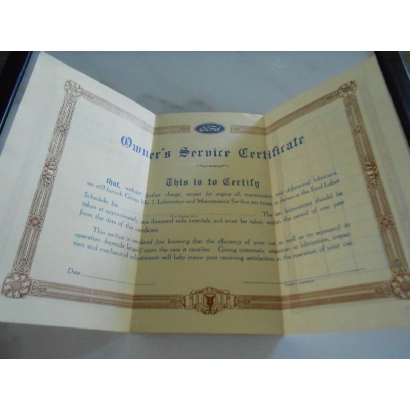 Ford 1939-41 Reproduction Ford Owners Service Certificate