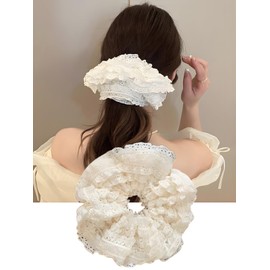 40Bandit Large Adult Scrunchies, Black, White, Hair Accessories, Hair Elastics (White)