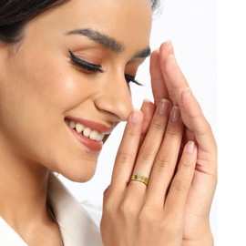 MDFUN 4 Pcs 18K Yellow Gold Plated Stainless Steel Stackable Rings Set for Women, Cubic Zirconia Thin Stacking Ring Simple Engagement Statement Rings Bands Set (7)