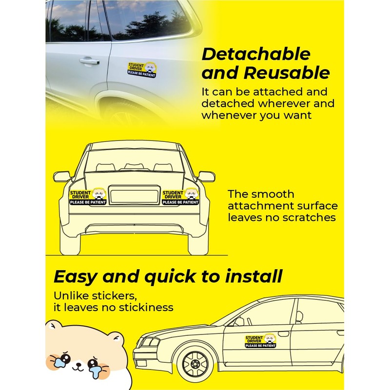 Student Driver Car Magnet Cute Hamster - Weather - Resistant