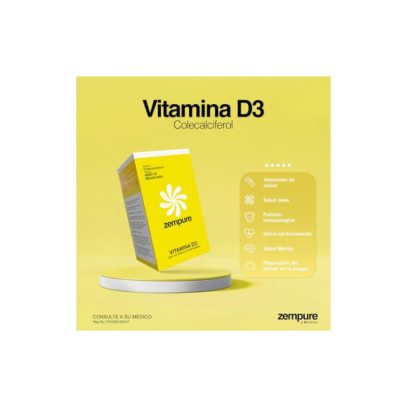 Vitamina D3 | Colecalciferol 4,000 UI | Tabletas Masticables Sabor