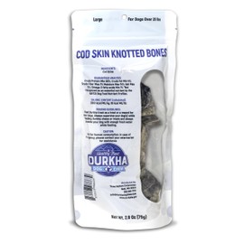 Durkha Cod Skin Knotted Bone Dog Treats – All-Natural, High in Omega-3, Gentle on Stomachs, Infused with Himalayan Yak Cheese- Large - 1 Pack