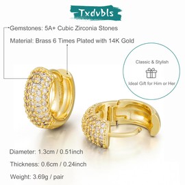 Txdvbls Gold Hoop Earrings for Women Cubic Zirconia Cartilage Mens Huggie Earrings 14K Plated Silver Hypoallergenic Trunky Hoop Earrings Men