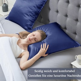 Vielit Set of 2 Satin Pillowcases, 80 x 80 cm, Dark Blue, Soft as Silk Pillowcases, Better Care Than Silk Pillowcases, for Hair and Skin