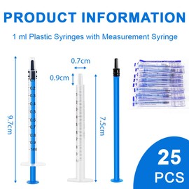 JEYORZY Pack of 25 1ml Plastic Syringes with Caps without Needles Colostrum Syringe for Refilling and Measuring Liquids, Scientific Labs, Plant Watering, Pet Feeding, Blue