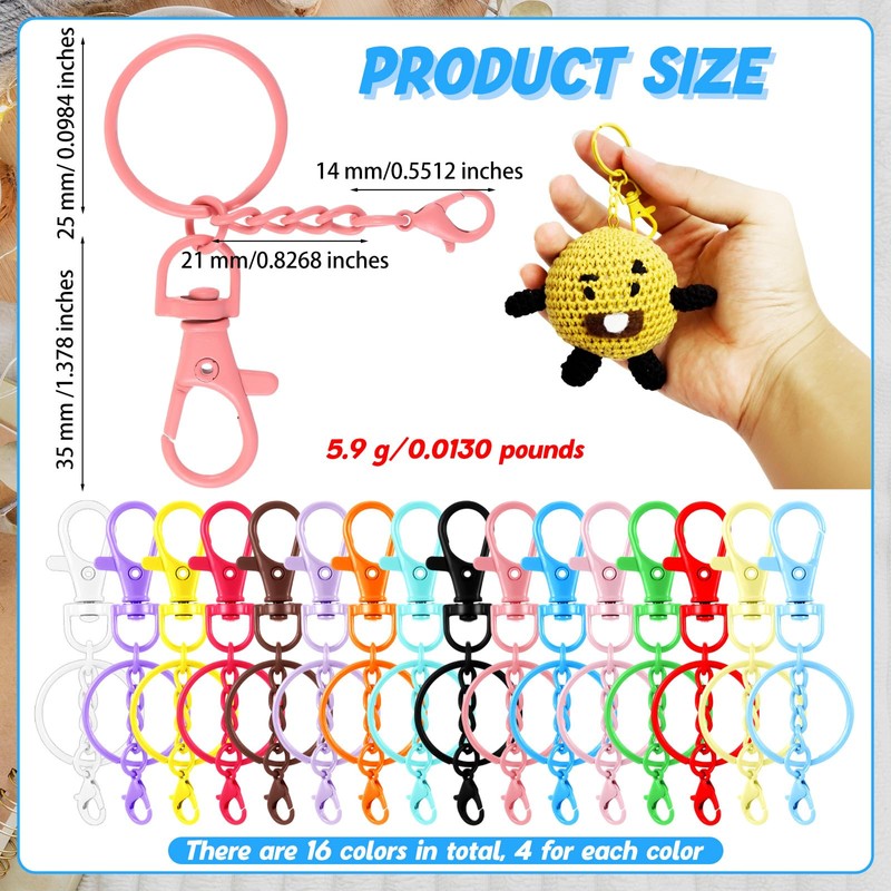 Otoolling 64 Pcs Colorful Swivel Snap Hook with Key Rings