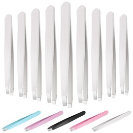 Keadic 12Pcs Slanted Eyebrow Tweezers Bulk Set, Stainless Steel Eyebrow Precision Tweezers for Men and Women, Eyebrows Facial Hair, Splinter, Ingrown Hair, and Lash Extension (White)