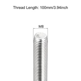 TA-VIGOR 4Pcs M8 x 100mm Fully Threaded Rod, 304 Stainless Steel Studding Rod Bar, Right Hand Threads Rods for Anchor Bolts, Clamps, Hangers and U-Bolts