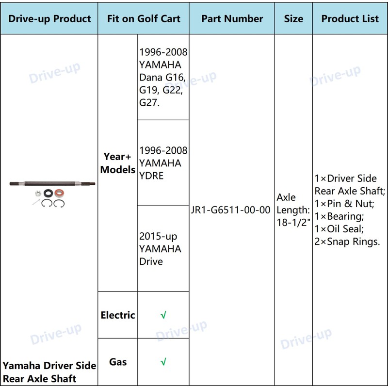 Drive-up Rear Spline Axle Shaft for Yamaha Golf Cart Driver