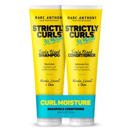 Marc Anthony Strictly Curls 3x Champú y acondicionador humectante profundo para definir rizos y antiencrespamiento - Manteca de karité, aceite de marula, aloe y aceite de coco - Color sin sulfato seg