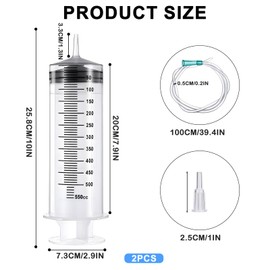 Pack of 2 Large Syringes, 250 ml, 350 ml, 550 ml, Plastic Syringe with Hose, Liquid Measuring Syrings, Dosing Syringe for Industry, Individually Sealed Syringe, Plastic Syringe for Laboratory, (550