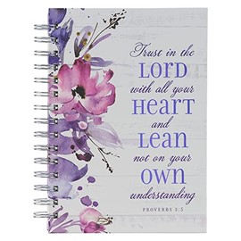 Christian Art Gifts Journal w/Scripture for Women Trust in the Lord Proverbs 3:5 Bible Verse Purple Floral Watercolor 192 Ruled Pages, Large Hardcover Notebook, Wire Bound