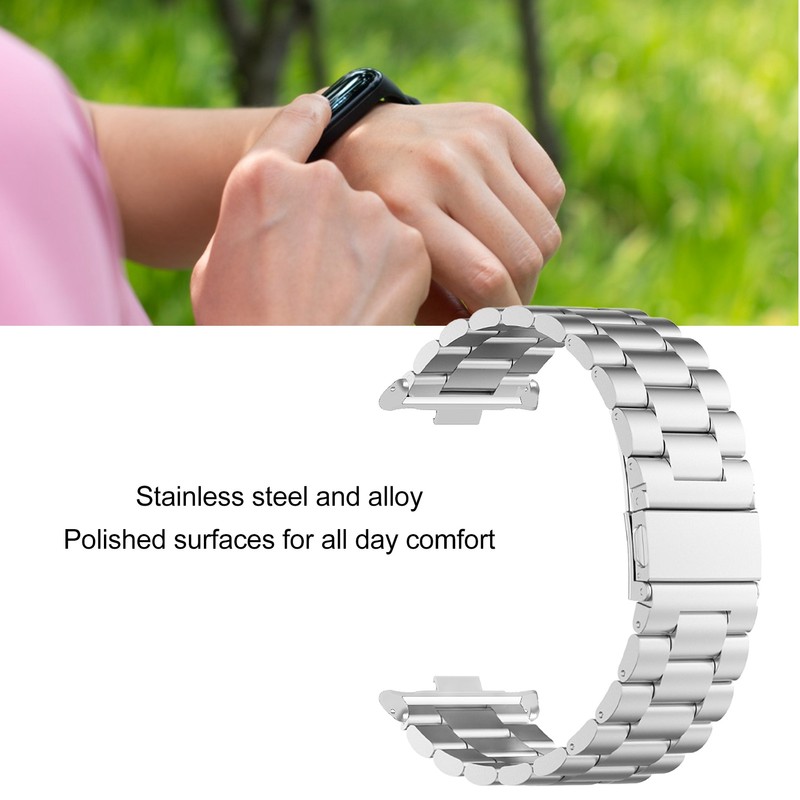 Smartwatch Strap Double Snap 3 Beaded Stainless Steel Replacement Wristband