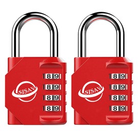 SISAV 4 Digit Combination Lock,Gym Padlock,Outdoor Combination Padlock,Suitable for School Lockers,Tool Boxes,Fences,Gate(Red 2 Pack)