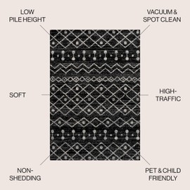 JONATHAN Y MOH208E-5 Aksil Moroccan Beni Souk Area Rug, Bohemian, Scandinavian, Minimalistic, Transitional, Rustic for Living Room, Dining Room, Bedroom, Kitchen, Black/Cream, 5 X 8