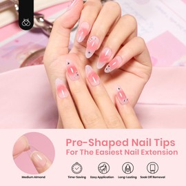 Beetles Gel Nail Tips Clear, Almond Medium, 288Pcs 10 Sizes, Pre-shaped Full Cover Soft Acrylic False Press On Nail Tips Almond Shape Easy Home DIY Fake Nail Extension Art Salon Gift for Women