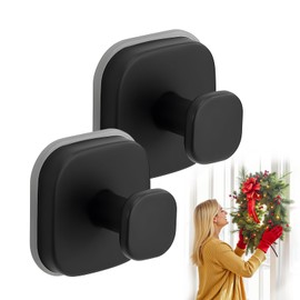 CUTERUI GIFTED 2025 Square-Style Suction Cup Shower Hooks & Front Door Wreath Hangers for Halloween,Thanksgiving and Christmas (Black, 2-Pack)