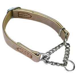 Leather Martingale Dog Collars, Padded Dog Training Collar Half-Check Stainless Steel Chain Anti-Escape No Pull Choke Collar, Premium Quality Limited Chain Cinch Collar for Small Medium Large Dogs