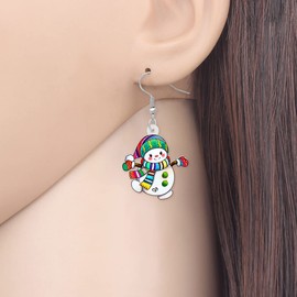 NEWEI Cute Acrylic Cartoon Christmas Snowman Earrings Drop Dangle Decoration Costumes Jewelry For Women Girls Gift New Year (Rainbow)