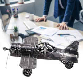 Aeroplane Model, 22.5 x 18 cm Aeroplane Statues, Vintage Plane Model, Metal Wrought Iron Double Decker Craft Handmade Miniature Plane Models Home for Ornament Photo Props