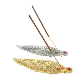 Karwachauth pooja Set of 2 Incense Holder Leaf Design Stick metal Incense Burner Incense Holder with Ash Catcher Agarbatti Stand for Indian Traditional New year Festival (Golden & Silver)(Size:-5'')