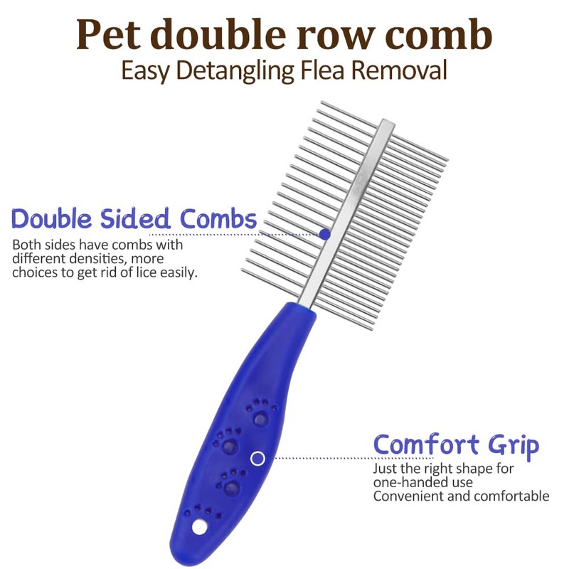 Pack of 2 Dog Combs, Cat Comb, Double-Sided Metal Rounded