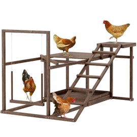 PawHut Wooden Chicken Activity Play Set, Chicken Coop Accessory with Chicken Coop, Perch, Swing, Ladder, Platforms, Chicken Toys for Coop, Coffee