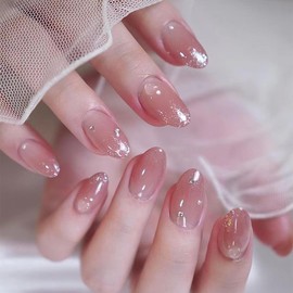 Press On Nails, Summer Spring Beauty Flower Fake Nails, Cute Stick on nails, Short Square Almond Ballet Shape Glue on Nails on 24PCs (Pink Gradient Diamond)