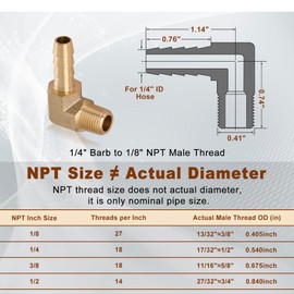 Boeray 5pcs Brass Hose Barb Fittings 90 Degree Elbow 1/4 Inch to 1/8 Inch NPT Male Thread Air Hose Adapter Connector for Water Fuel Air Line