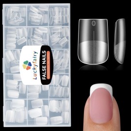 Luckyfairy Short Square Nail Tips 240PCS Full Matte Pre-Filed No C-Curve 15 Sizes Press On