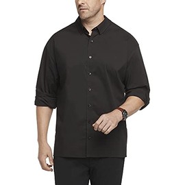 Van Heusen Men's Size Big Stain Shield Never Tuck Stretch Button Down Shirt, Black Solid, X-Large Tall