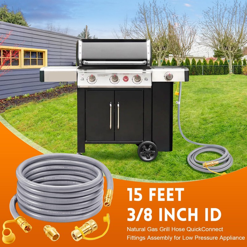 GasSaf 15FT 3/8" ID Natural Gas Hose, Natural Gas Grill