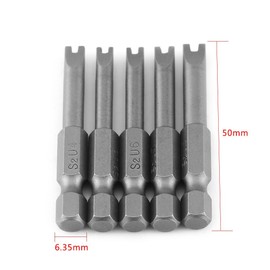 Hilitand 5pcs 50mm Long U-Shaped Screwdriver Bits U-Shaped Bits S2 Alloy Steel 1/4" Hex Shank U-Shaped Magnetic Screwdriver Bits Set