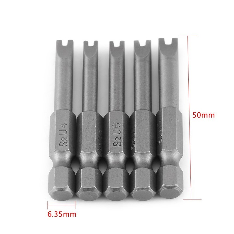 Hilitand 5pcs 50mm Long U-Shaped Screwdriver Bits U-Shaped Bits S2