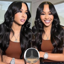 XCHJH 26inch Synthetic Lace Front Wigs for Women T Part Long Wavy Synthetic Lace Wigs 13x4x1 Body Wave Synthetic Wigs Natural Black Wigs Black Wavy Wigs for Black Women 180% Density